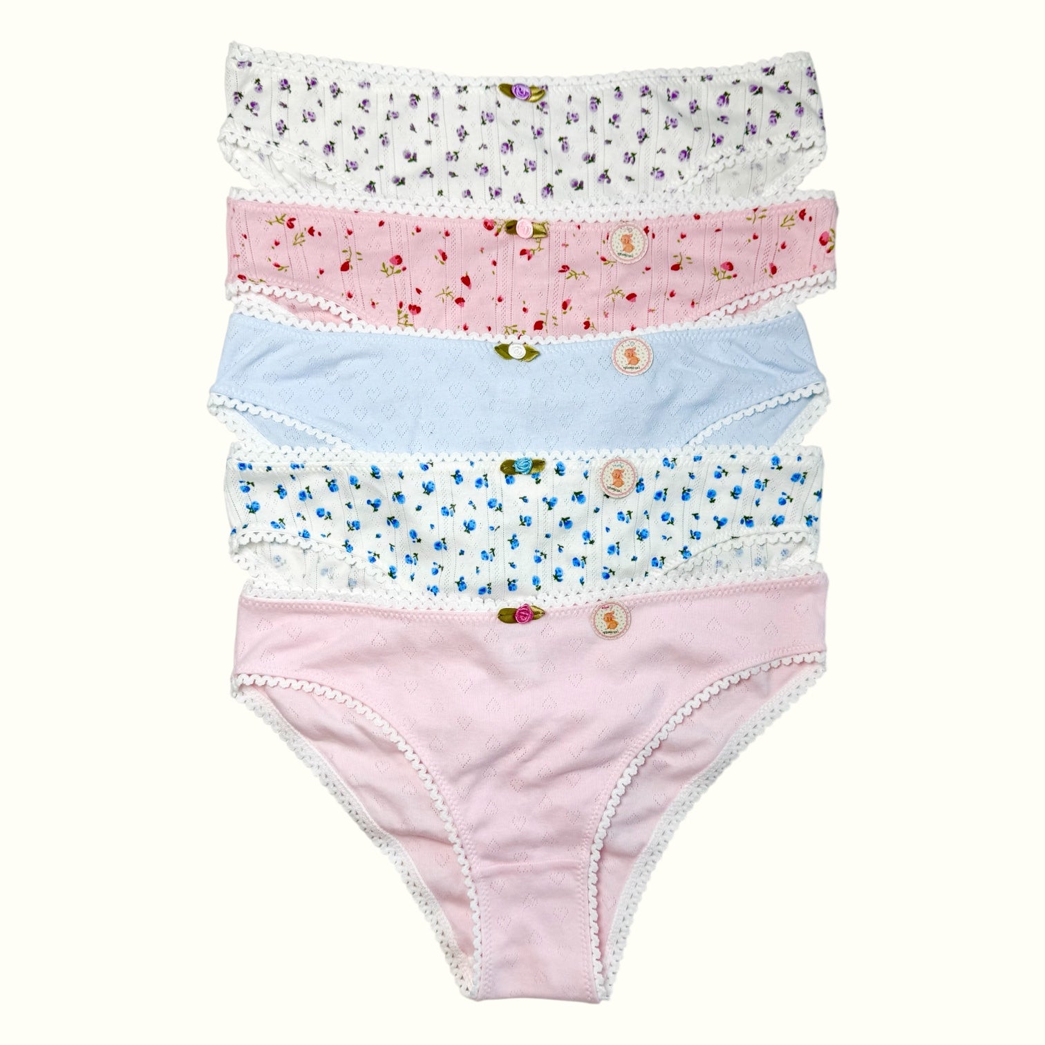 Milanblocks Soft Girl Cotton Panties pointella Cute Floral Pastel Lace Trim Briefs Panty