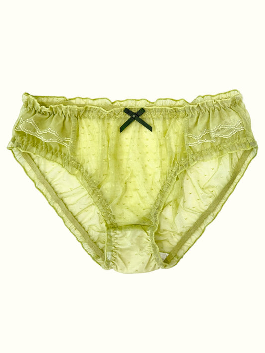 Sheer Ruffle Mesh Panties with Embroidered Detail