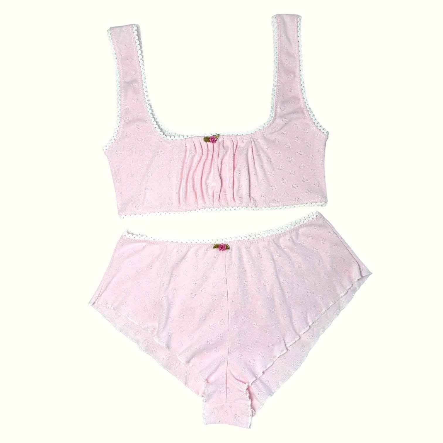 Milanblocks Soft Girl Loungewear Set  Cotton Lace Bralette  High Waist Panties