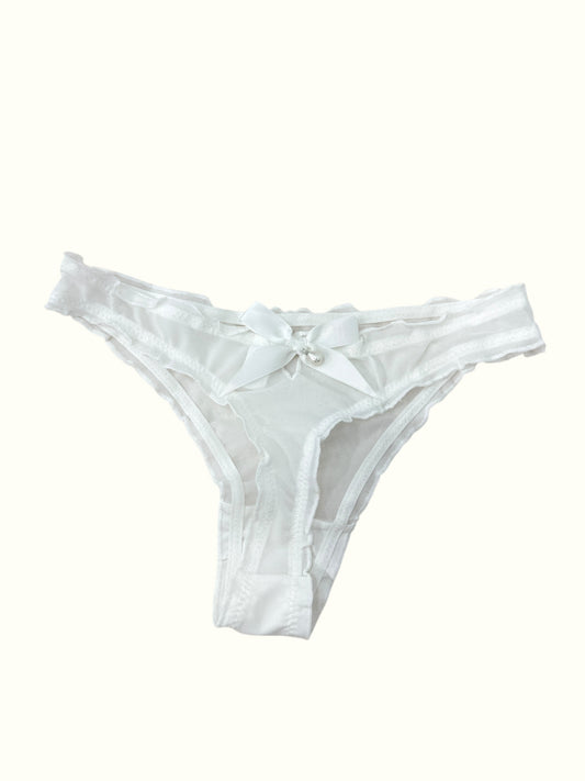 Ethereal White Lace Thong with Satin Bow