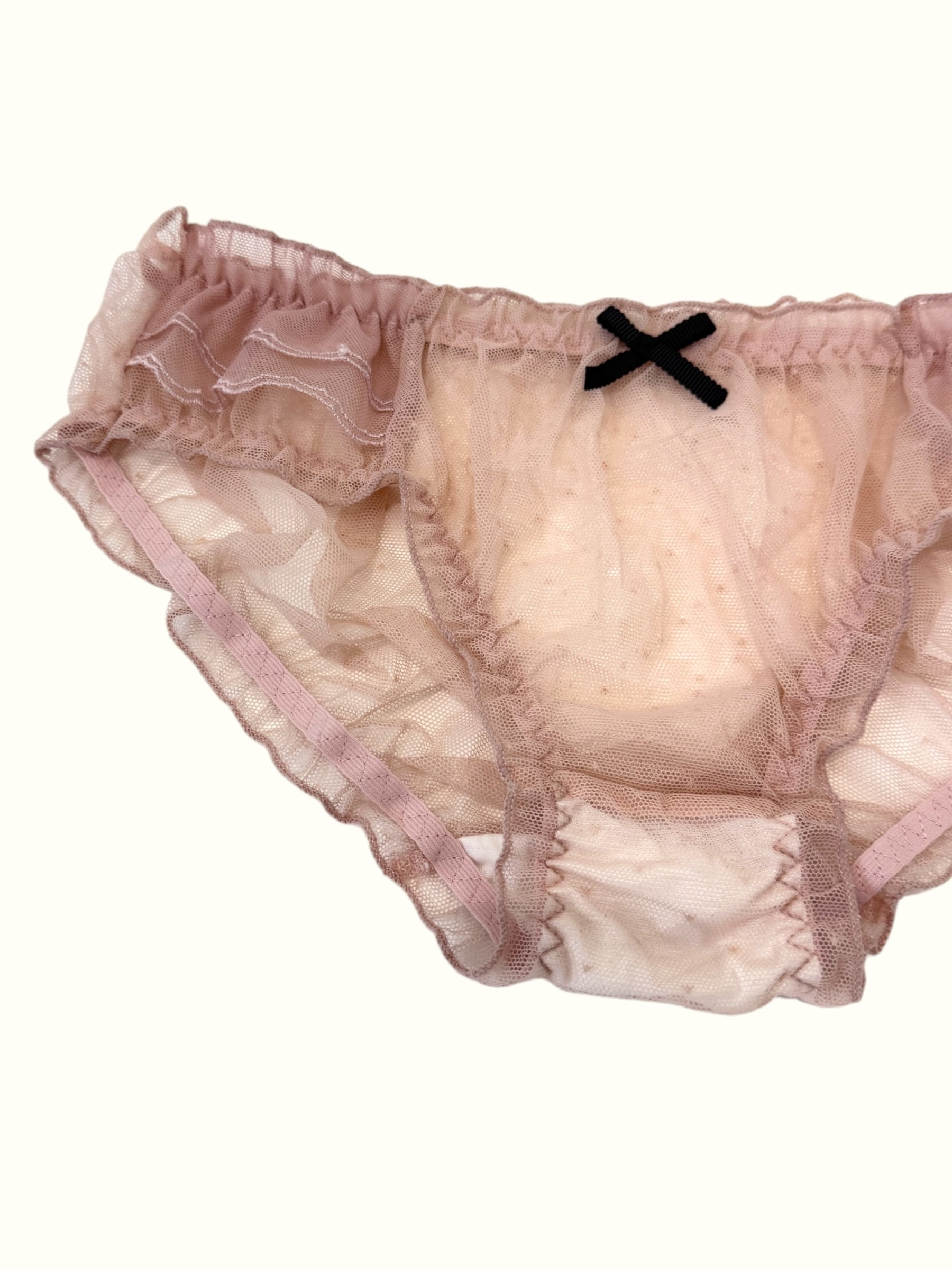 Sheer Mesh Ruffle Panties with Contrast Bow