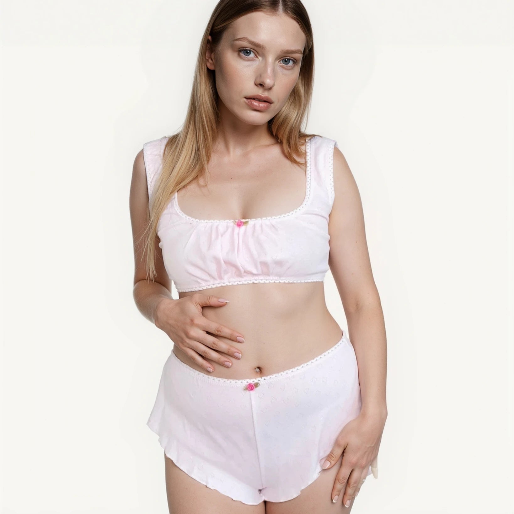 Milanblocks Soft Girl Loungewear Set  Cotton Lace Bralette  High Waist Panties