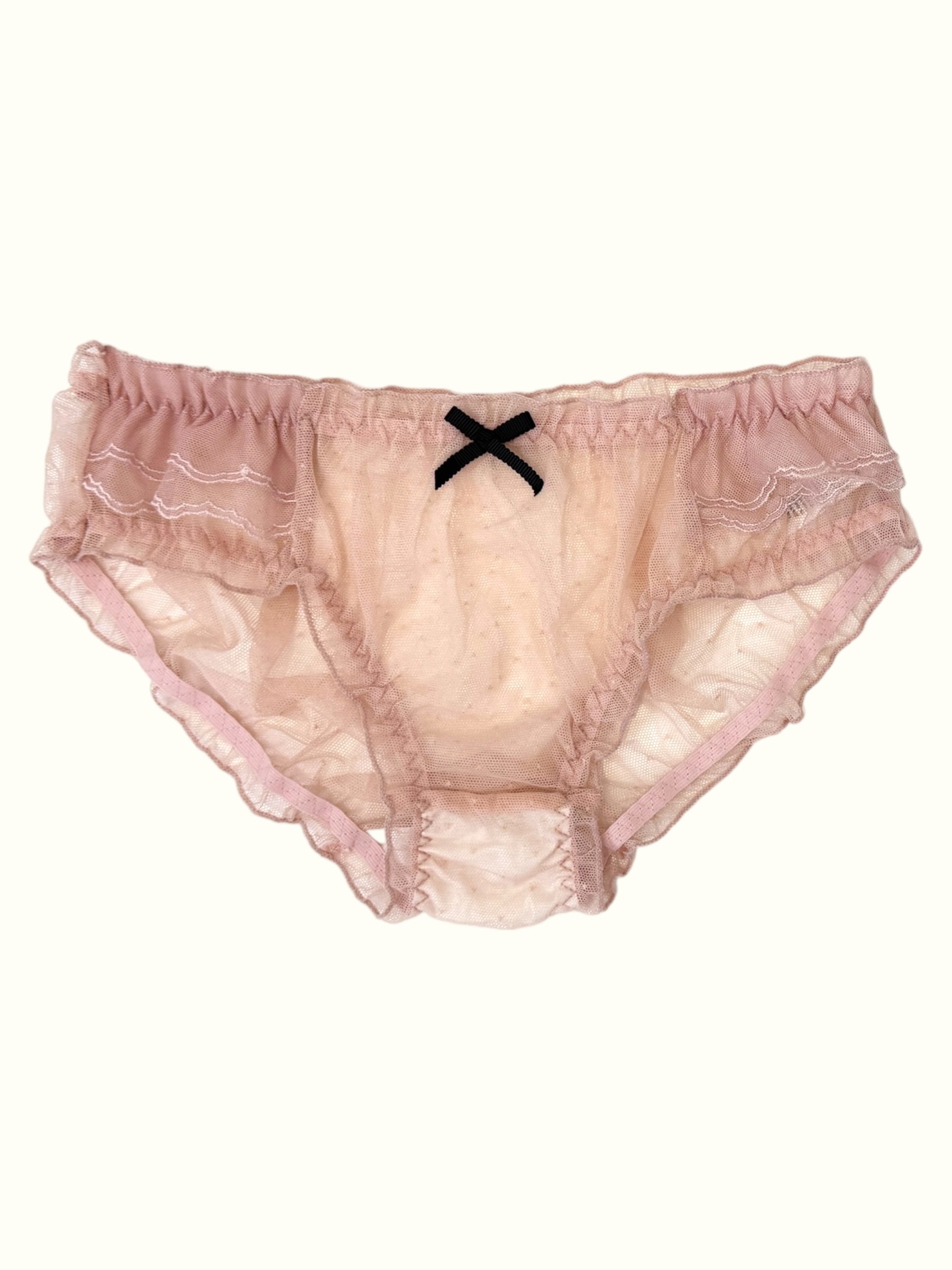 Sheer Mesh Ruffle Panties with Contrast Bow