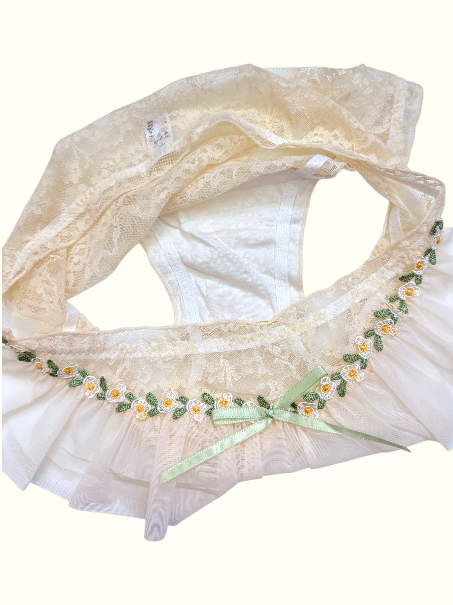 Daisy Embroidered Lace Panties Soft Tulle Ruffle Trim