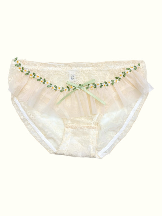 Daisy Embroidered Lace Panties Soft Tulle Ruffle Trim