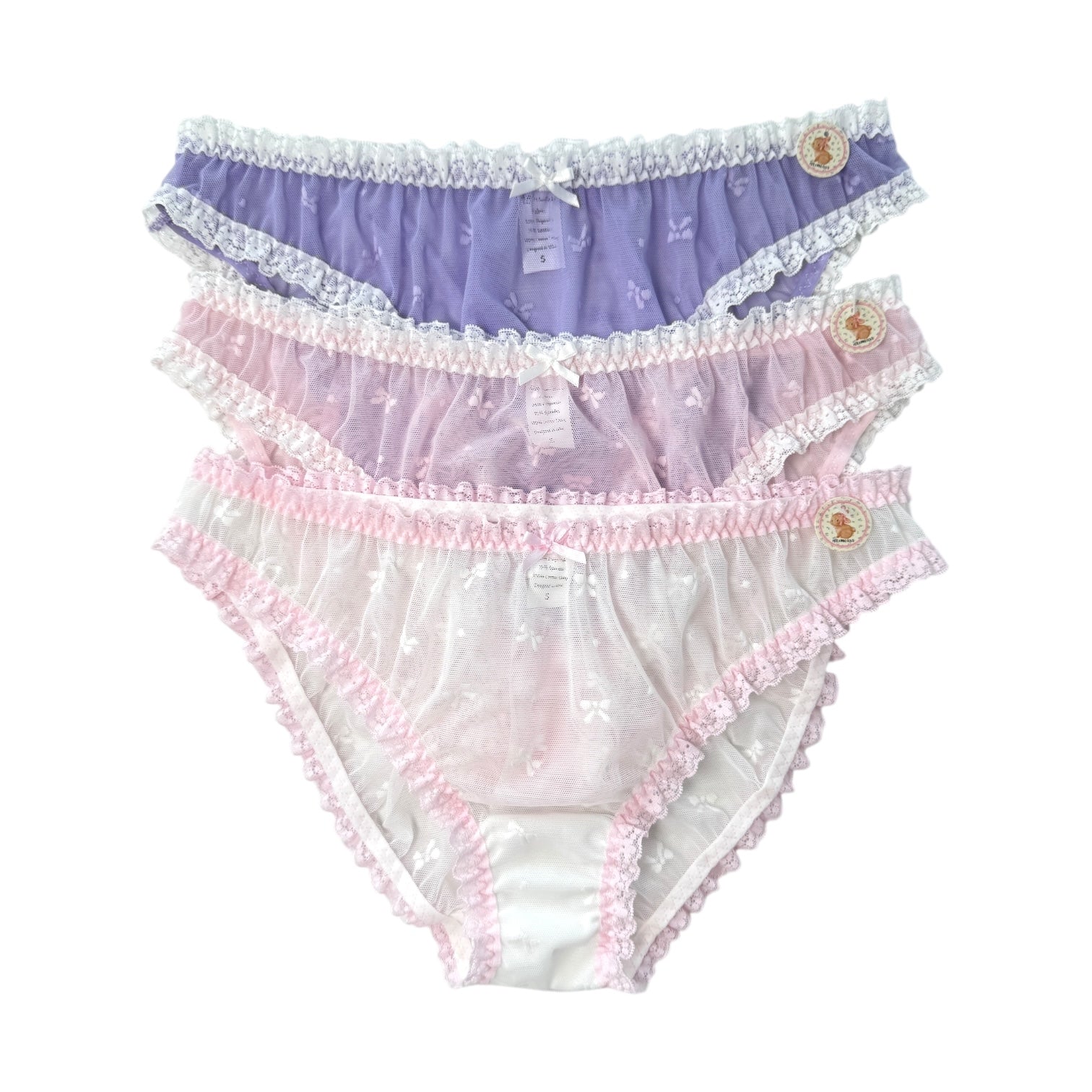 Sheer Lace Ruffle Panties – Bow Embroidery