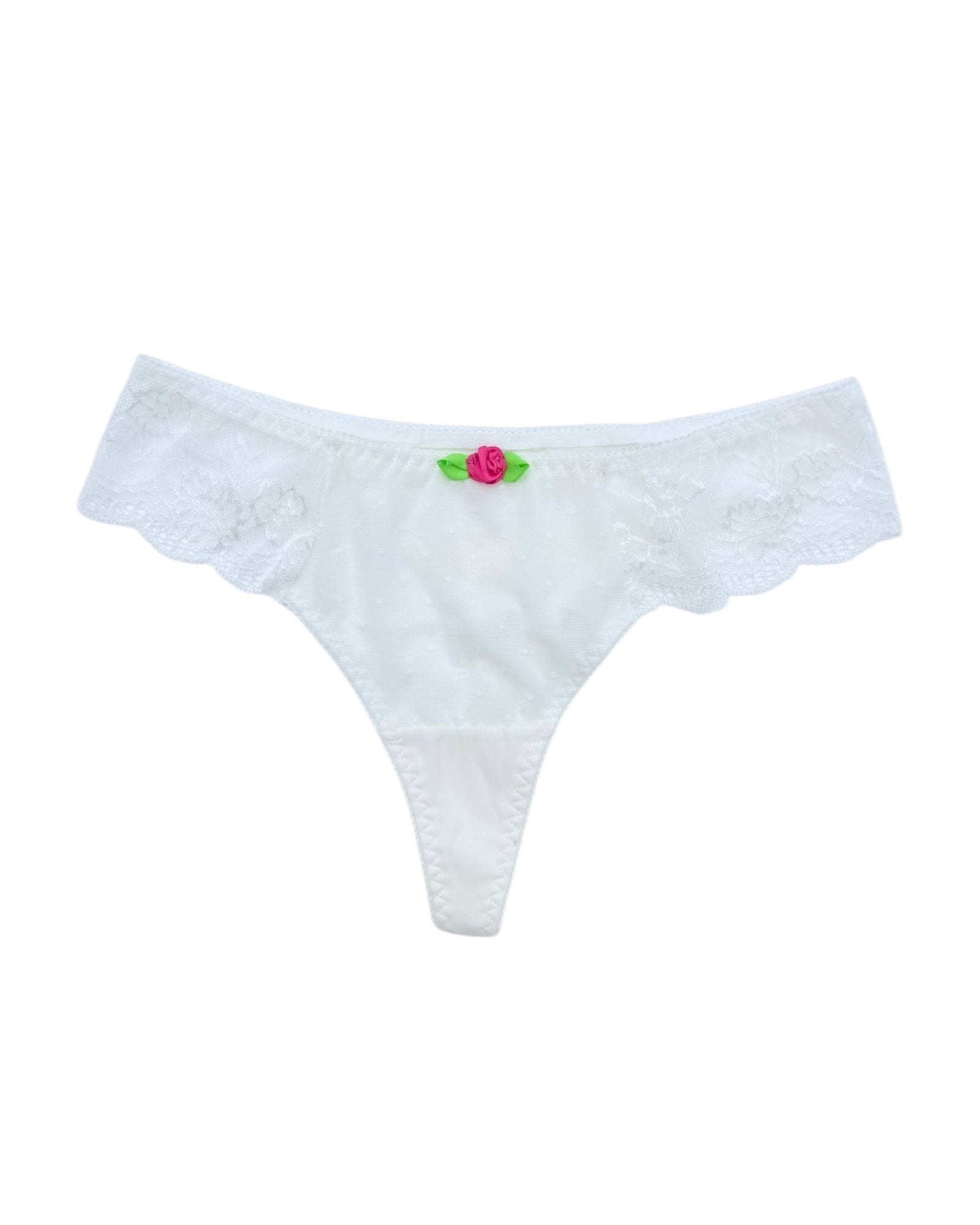 Romantic Lace Thong with Rose Detail