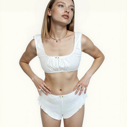 Milanblocks Soft Girl Loungewear Set  Cotton Lace Bralette  High Waist Panties