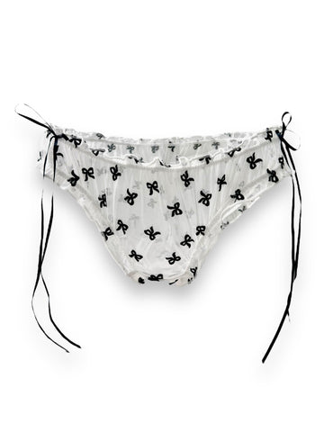 Chic White Coquette Panty With Black Velvet Bows
