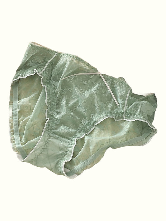 Sheer Lace Cat Print Panties Coquette Ruffle Trim