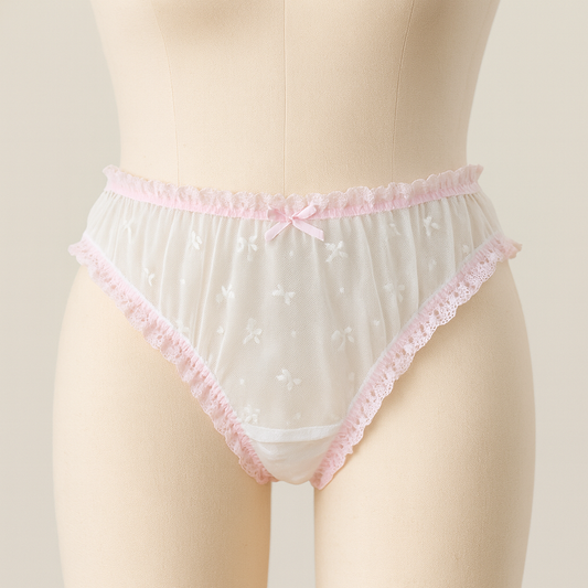 Sheer Lace Ruffle Panties – Bow Embroidery