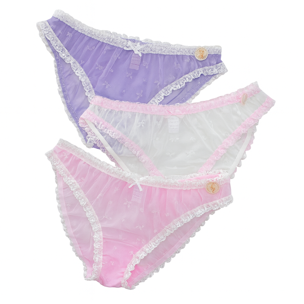 Sheer Lace Ruffle Panties – Bow Embroidery