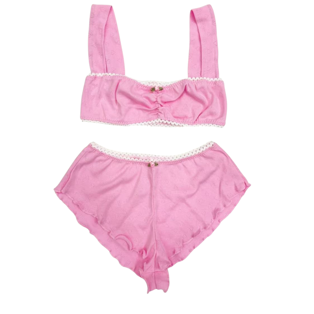 The Romantic pointelle cotton made matching bralette set