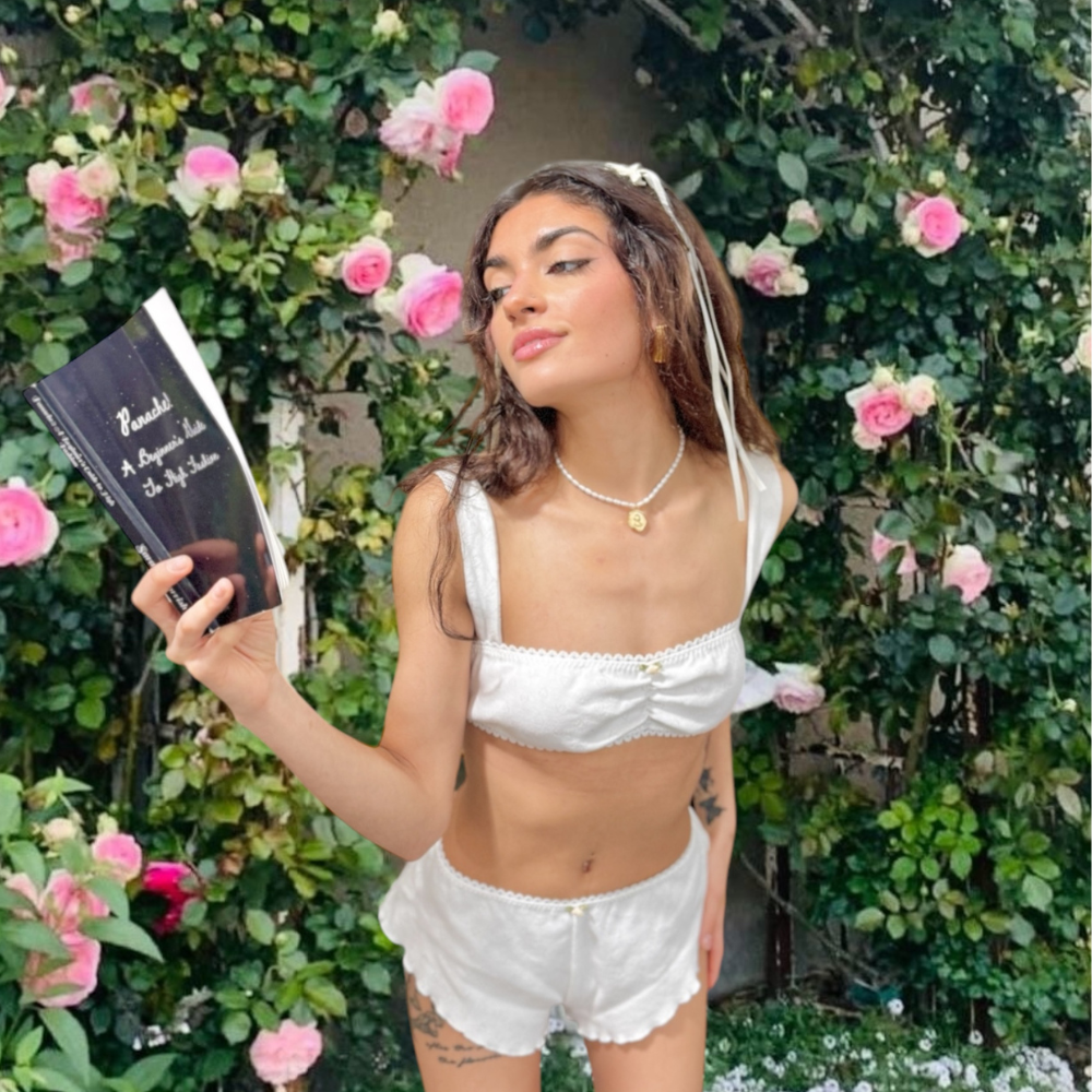 The Romantic pointelle cotton made matching bralette set