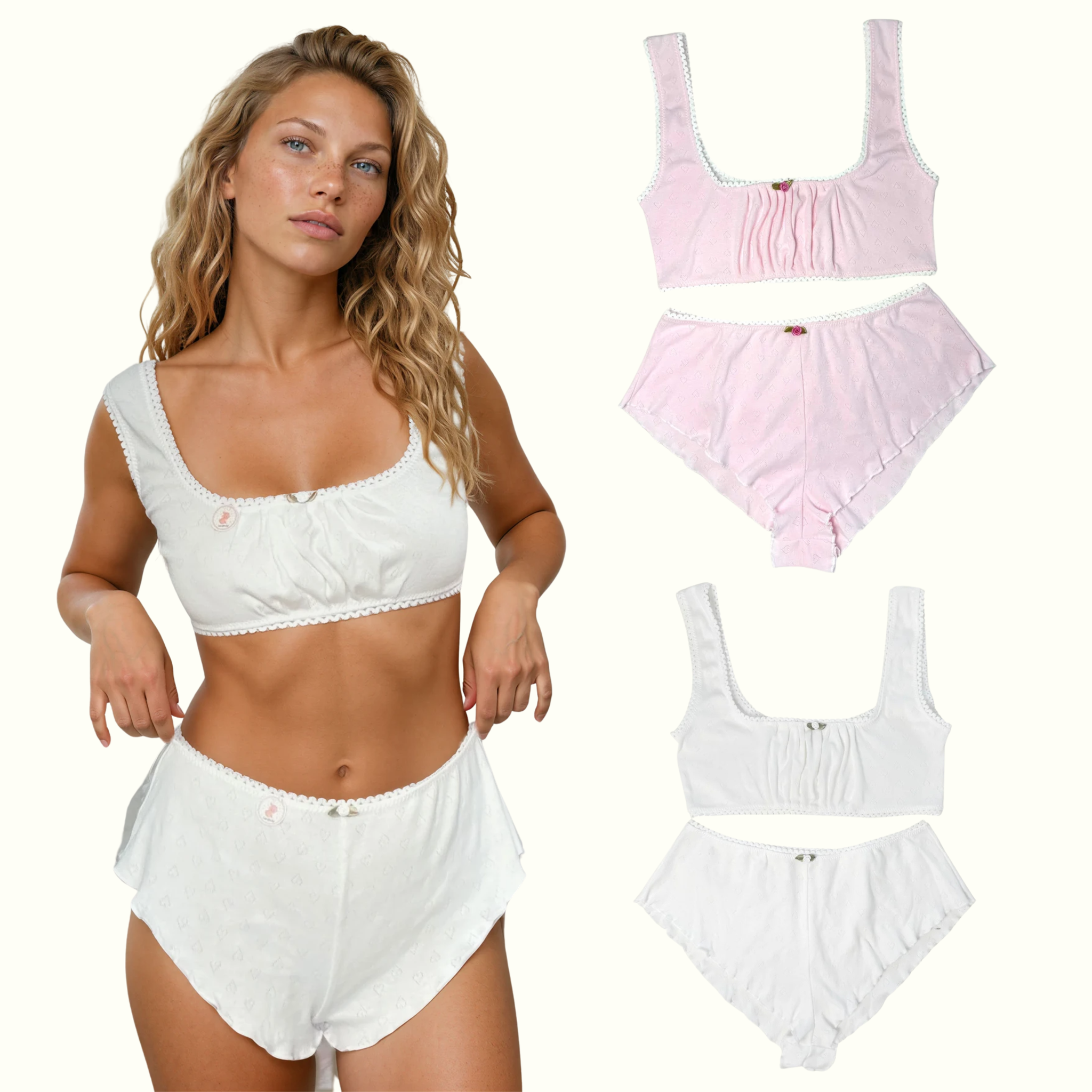 2 Cotton Set + 5 Panty Bundle Soft Girl Pointelle Set