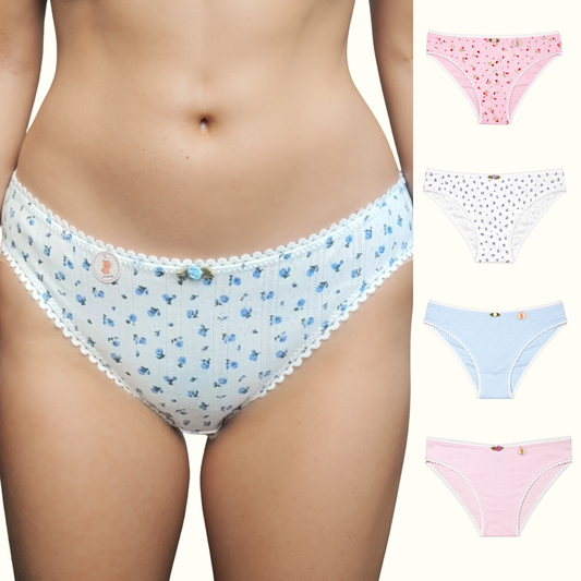 Milanblocks Soft Girl Cotton Panties pointella Cute Floral Pastel Lace Trim Briefs Panty 5 pack