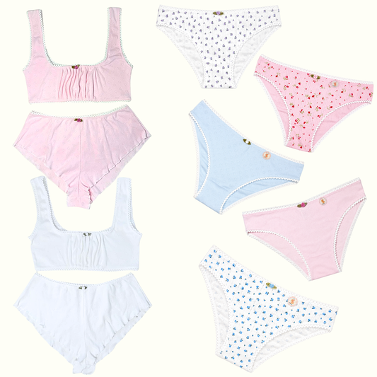 2 Cotton Set + 5 Panty Bundle Soft Girl Pointelle Set