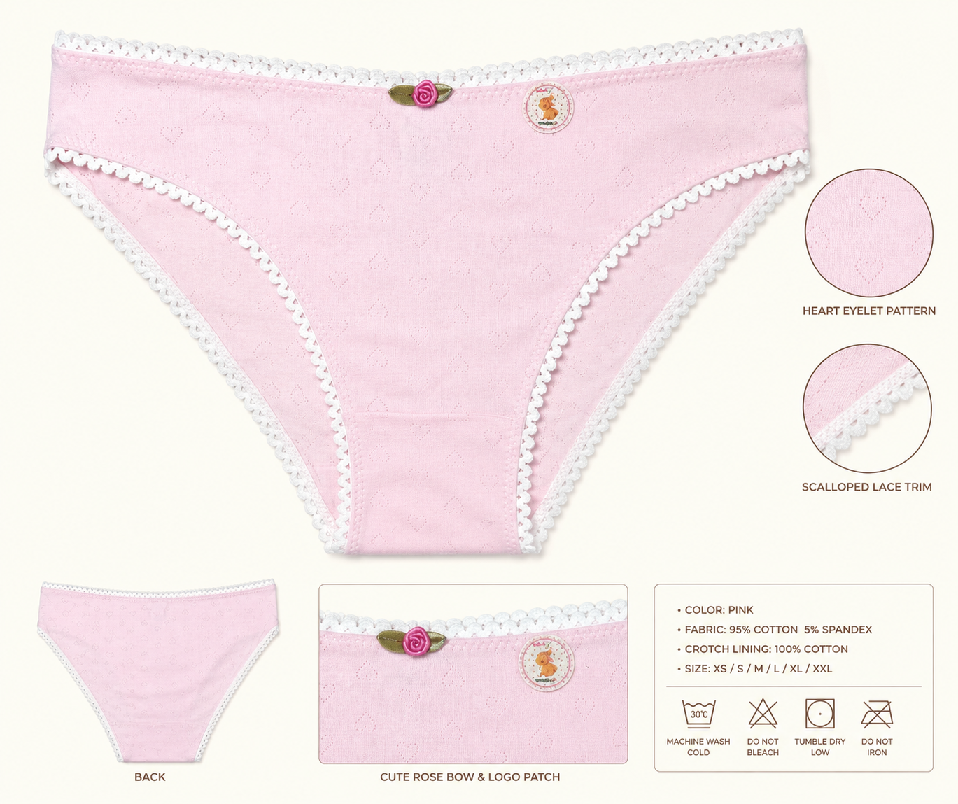 Milanblocks Soft Girl Cotton Panties pointella Cute Floral Pastel Lace Trim Briefs Panty 5 pack