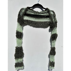 Handmade Crochet Stripe Shrug Sleeve Top: Artisanal Elegance