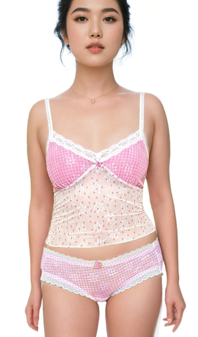 Pink rose cottagecore cami top Panty Set