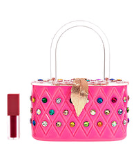"Angel" Pink Rainbow Acrylic Box Clutch Bag