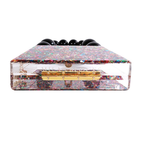 Forever Love confettie Top Handle Acrylic Clutch