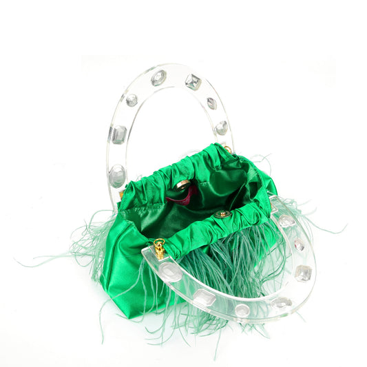 Dreamy Green Feathered Top handle bag