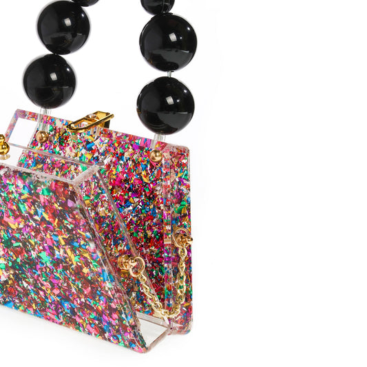Forever Love confettie Top Handle Acrylic Clutch
