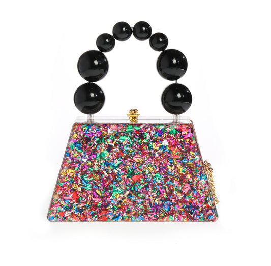 Forever Love confettie Top Handle Acrylic Clutch