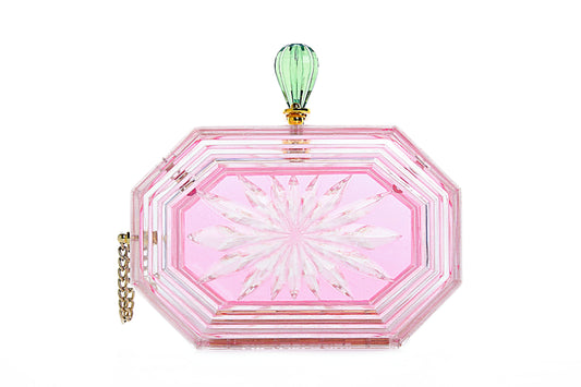 Perfume Bottle Clear Flower Cut Acrylic Box Clutch-Pink