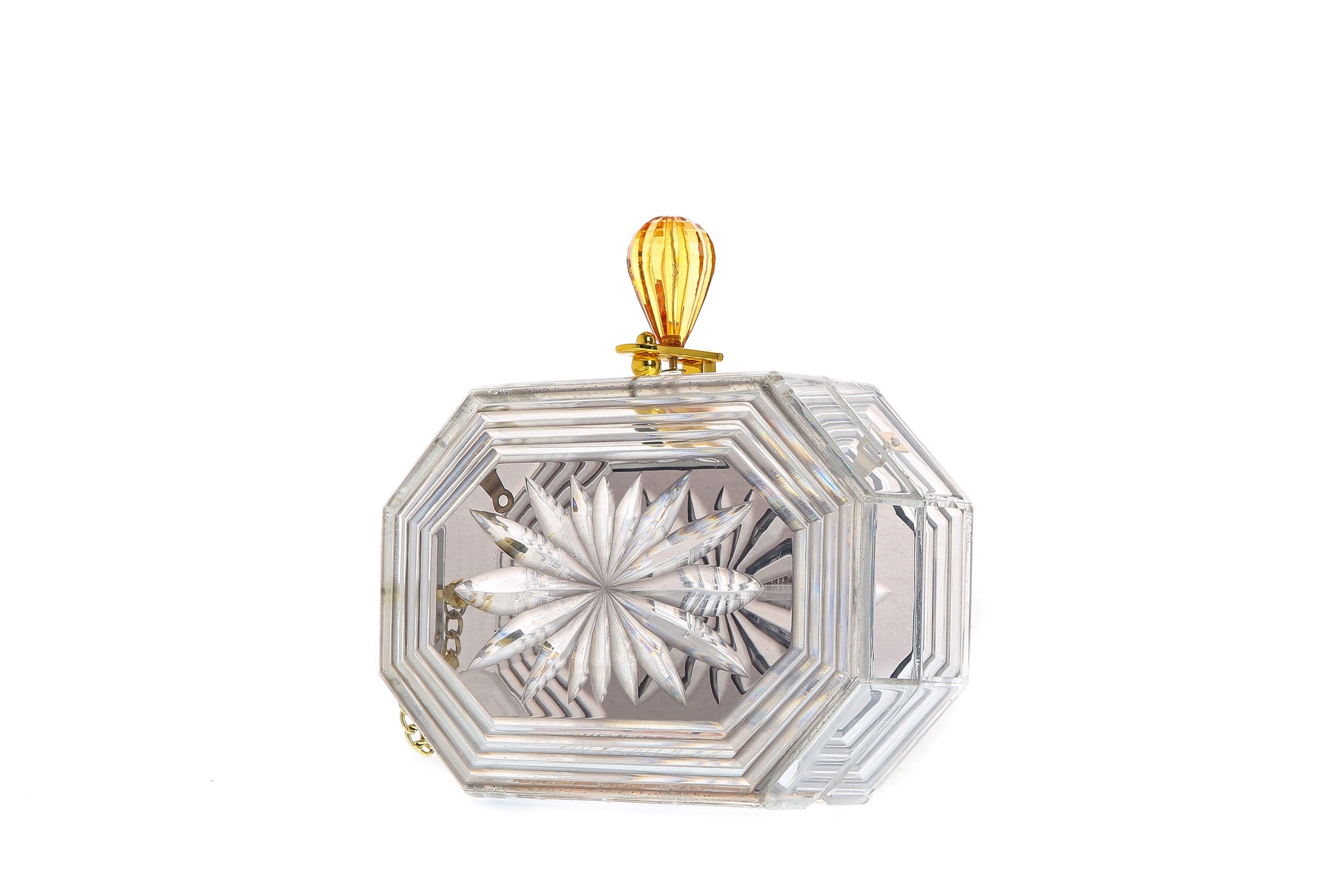 Perfume Bottle Clear Flower Cut Acrylic Box Clutch-Gray