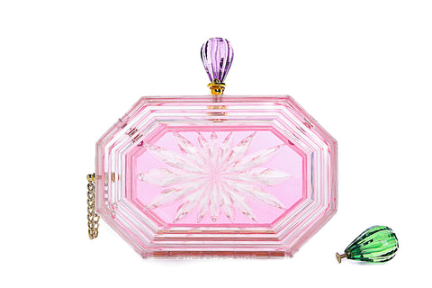 Perfume Bottle Clear Flower Cut Acrylic Box Clutch-Pink