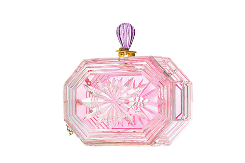 Perfume Bottle Clear Flower Cut Acrylic Box Clutch-Pink