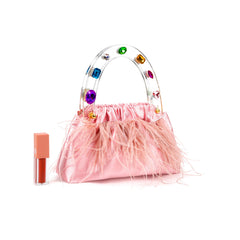 Pink Diamond-Embellished Feather Bag