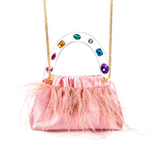 Pink Diamond-Embellished Feather Bag