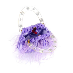 Purple Diamond-Embellished Feather Bag