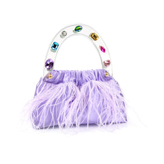 Purple Diamond-Embellished Feather Bag
