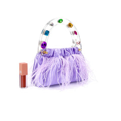 Purple Diamond-Embellished Feather Bag