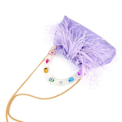 Purple Diamond-Embellished Feather Bag