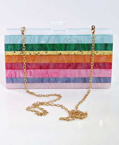 Dreaming Rainbow Stripe Women's Acrylic Box Clutch