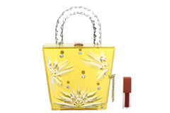 Top Handle Amber Hock Cut to clear Lucite Acrylic Handbag