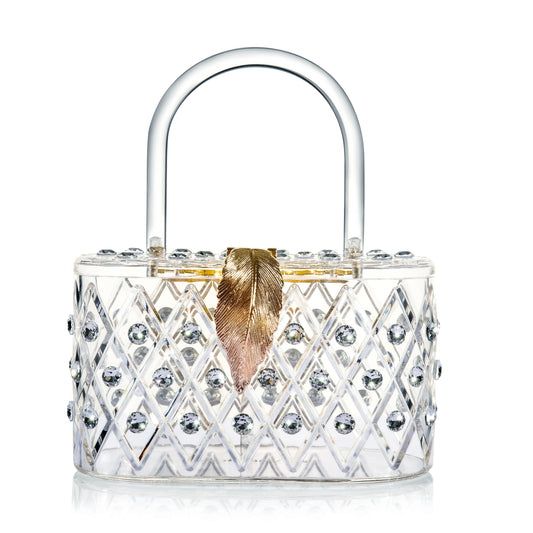 Vintage Oval Shape Crystal Clutch | Top Handle Bag | Leave Clutch