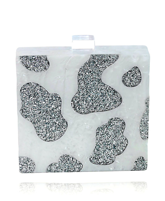 White Silver Glitter Cow Print Bag