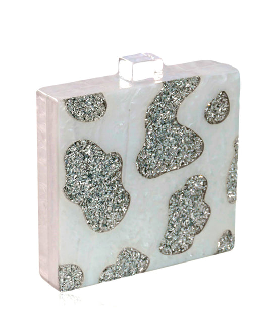 White Silver Glitter Cow Print Bag