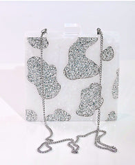 White Silver Glitter Cow Print Bag