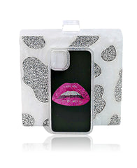 White Silver Glitter Cow Print Bag